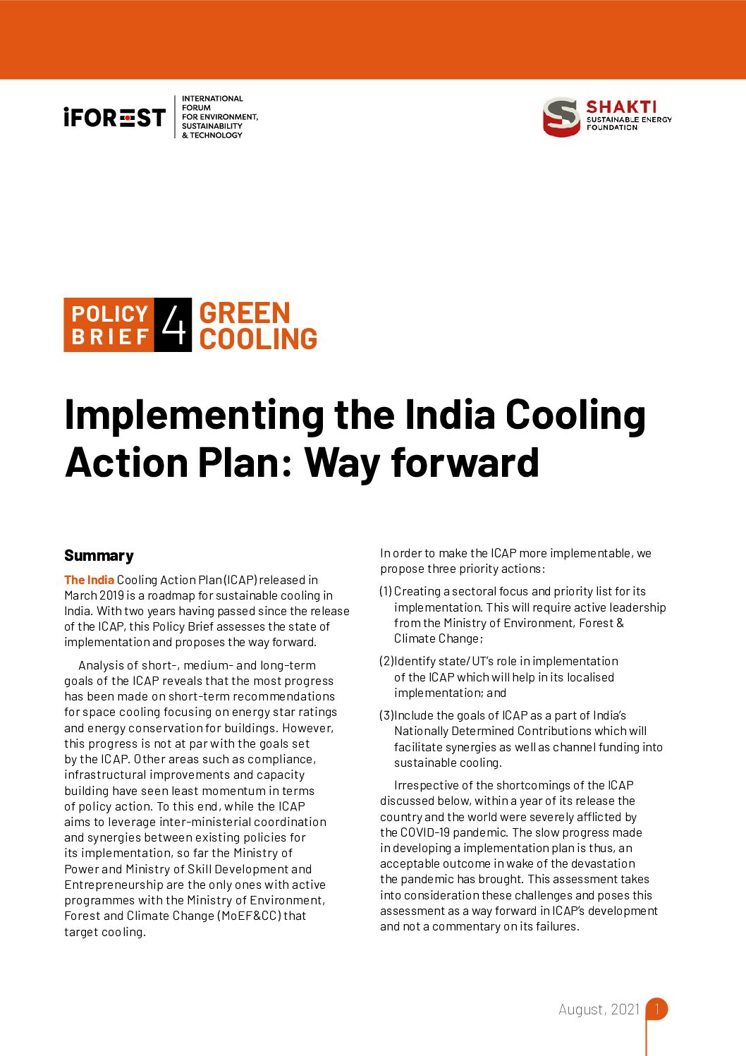 Implementing the India cooling Action Plan Way forward
