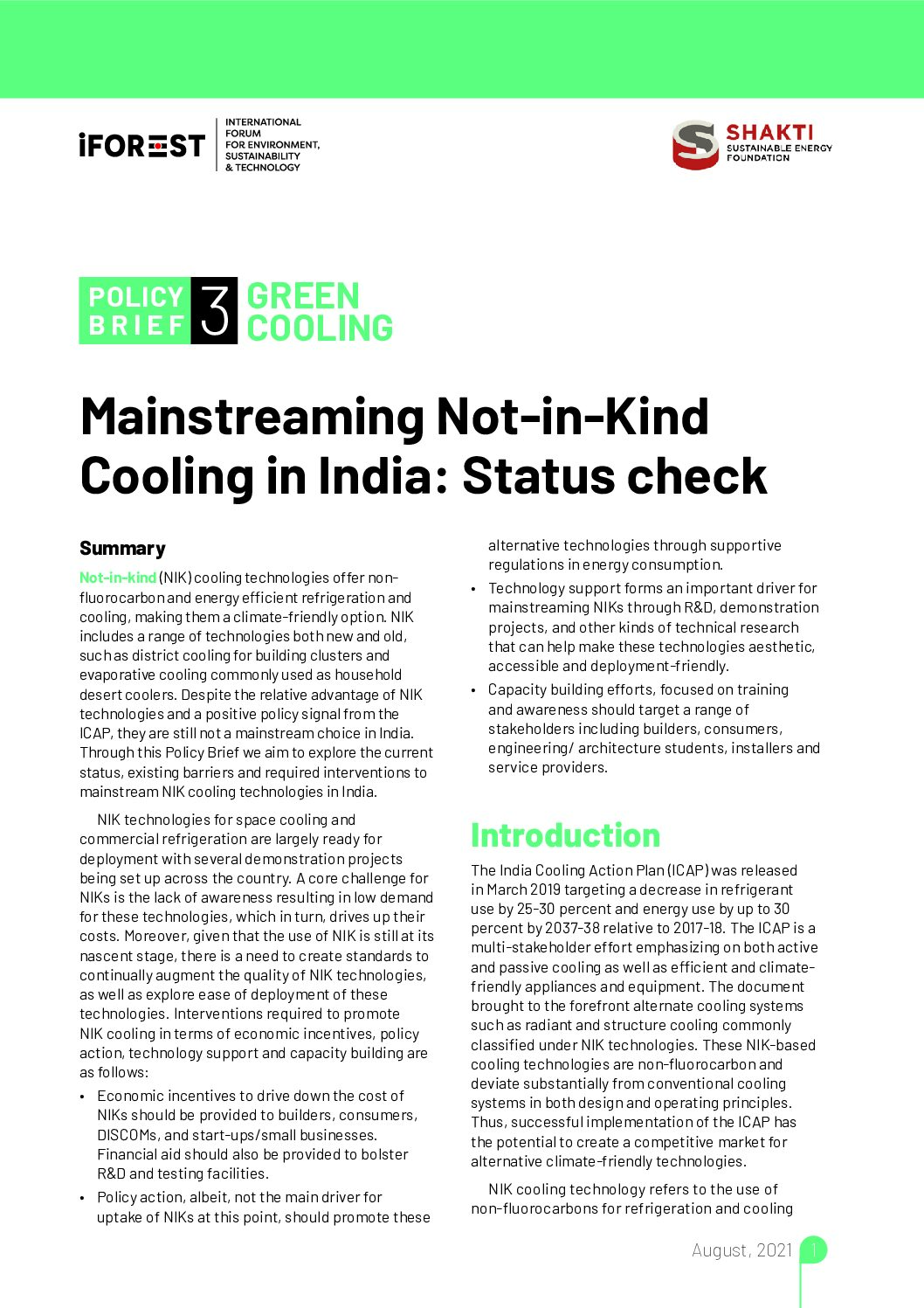 Mainstreaming Not-in-Kind cooling in india: Status check
